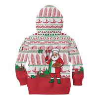 Italy Christmas Kid Hoodie with Pizza Chef Santa Leaning Tower Colosseum and Red Green Holiday Pattern Design - Wonder Print Shop