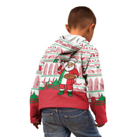Italy Christmas Kid Hoodie with Pizza Chef Santa Leaning Tower Colosseum and Red Green Holiday Pattern Design - Wonder Print Shop
