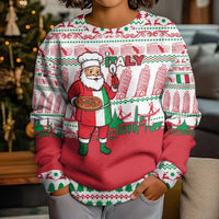 Italy Christmas Kid Ugly Christmas Sweater with Pizza Chef Santa Leaning Tower Colosseum and Red Green Holiday Pattern Design - Wonder Print Shop