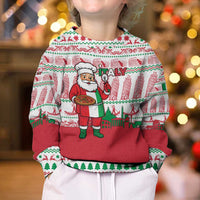 Italy Christmas Kid Ugly Christmas Sweater with Pizza Chef Santa Leaning Tower Colosseum and Red Green Holiday Pattern Design - Wonder Print Shop