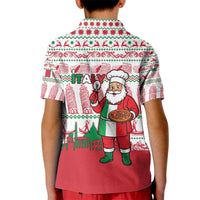 Italy Christmas Kid Polo Shirt with Pizza Chef Santa Leaning Tower Colosseum and Red Green Holiday Pattern Design - Wonder Print Shop
