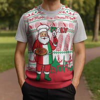 Italy Christmas Knitted V-Neck Vest with Pizza Chef Santa Leaning Tower Colosseum and Red Green Holiday Pattern Design - Wonder Print Shop