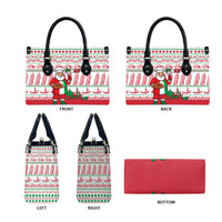Italy Christmas Leather Bag with Pizza Chef Santa Leaning Tower Colosseum and Red Green Holiday Pattern Design - Wonder Print Shop