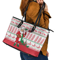 Italy Christmas Leather Tote Bag with Pizza Chef Santa Leaning Tower Colosseum and Red Green Holiday Pattern Design - Wonder Print Shop