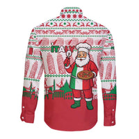 Italy Christmas Long Sleeve Button Shirt with Pizza Chef Santa Leaning Tower Colosseum and Red Green Holiday Pattern Design - Wonder Print Shop