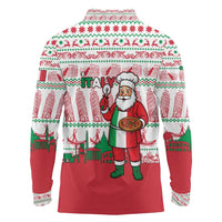 Italy Christmas Long Sleeve Polo Shirt with Pizza Chef Santa Leaning Tower Colosseum and Red Green Holiday Pattern Design - Wonder Print Shop