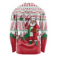 Italy Christmas Long Sleeve Shirt with Pizza Chef Santa Leaning Tower Colosseum and Red Green Holiday Pattern Design - Wonder Print Shop