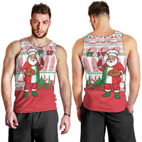 Italy Christmas Men Tank Top with Pizza Chef Santa Leaning Tower Colosseum and Red Green Holiday Pattern Design - Wonder Print Shop