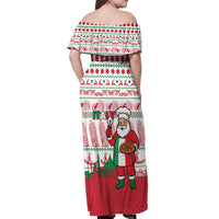Italy Christmas Off Shoulder Maxi Dress with Pizza Chef Santa Leaning Tower Colosseum and Red Green Holiday Pattern Design - Wonder Print Shop