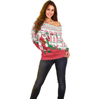 Italy Christmas Off Shoulder Sweater with Pizza Chef Santa Leaning Tower Colosseum and Red Green Holiday Pattern Design - Wonder Print Shop