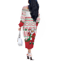 Italy Christmas Off The Shoulder Long Sleeve Dress with Pizza Chef Santa Leaning Tower Colosseum and Red Green Holiday Pattern Design - Wonder Print Shop