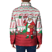Italy Christmas Padded Jacket with Pizza Chef Santa Leaning Tower Colosseum and Red Green Holiday Pattern Design - Wonder Print Shop