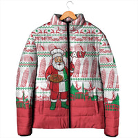Italy Christmas Padded Jacket with Pizza Chef Santa Leaning Tower Colosseum and Red Green Holiday Pattern Design - Wonder Print Shop