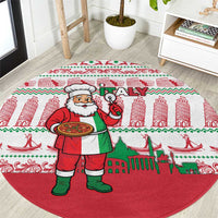 Italy Christmas Round Carpet with Pizza Chef Santa Leaning Tower Colosseum and Red Green Holiday Pattern Design - Wonder Print Shop