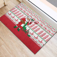 Italy Christmas Rubber Doormat with Pizza Chef Santa Leaning Tower Colosseum and Red Green Holiday Pattern Design - Wonder Print Shop