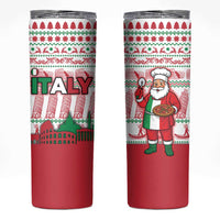 Italy Christmas Skinny Tumbler with Pizza Chef Santa Leaning Tower Colosseum and Red Green Holiday Pattern Design - Wonder Print Shop