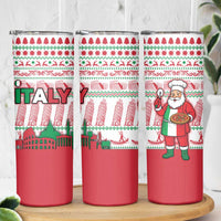 Italy Christmas Skinny Tumbler with Pizza Chef Santa Leaning Tower Colosseum and Red Green Holiday Pattern Design - Wonder Print Shop
