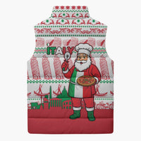 Italy Christmas Sleeveless Puffer Jacket with Pizza Chef Santa Leaning Tower Colosseum and Red Green Holiday Pattern Design - Wonder Print Shop