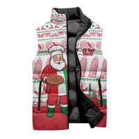 Italy Christmas Sleeveless Puffer Jacket with Pizza Chef Santa Leaning Tower Colosseum and Red Green Holiday Pattern Design - Wonder Print Shop