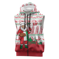 Italy Christmas Sleeveless Zip Hoodie with Pizza Chef Santa Leaning Tower Colosseum and Red Green Holiday Pattern Design - Wonder Print Shop