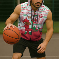 Italy Christmas Sleeveless Zip Hoodie with Pizza Chef Santa Leaning Tower Colosseum and Red Green Holiday Pattern Design - Wonder Print Shop