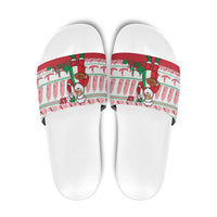 Italy Christmas Slide Sandals with Pizza Chef Santa Leaning Tower Colosseum and Red Green Holiday Pattern Design - Wonder Print Shop
