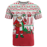 Italy Christmas T Shirt with Pizza Chef Santa Leaning Tower Colosseum and Red Green Holiday Pattern Design - Wonder Print Shop
