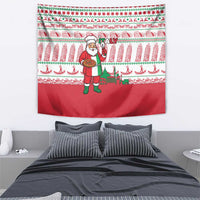Italy Christmas Tapestry with Pizza Chef Santa Leaning Tower Colosseum and Red Green Holiday Pattern Design - Wonder Print Shop