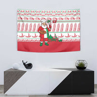 Italy Christmas Tapestry with Pizza Chef Santa Leaning Tower Colosseum and Red Green Holiday Pattern Design - Wonder Print Shop