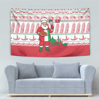 Italy Christmas Tapestry with Pizza Chef Santa Leaning Tower Colosseum and Red Green Holiday Pattern Design - Wonder Print Shop