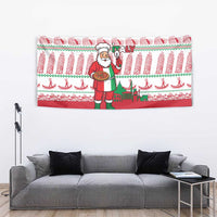 Italy Christmas Tapestry with Pizza Chef Santa Leaning Tower Colosseum and Red Green Holiday Pattern Design - Wonder Print Shop