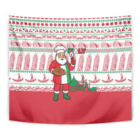 Italy Christmas Tapestry with Pizza Chef Santa Leaning Tower Colosseum and Red Green Holiday Pattern Design - Wonder Print Shop