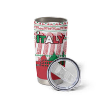 Italy Christmas Tumbler Cup with Pizza Chef Santa Leaning Tower Colosseum and Red Green Holiday Pattern Design - Wonder Print Shop