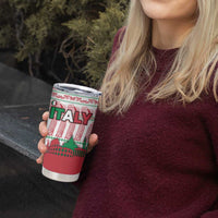 Italy Christmas Tumbler Cup with Pizza Chef Santa Leaning Tower Colosseum and Red Green Holiday Pattern Design - Wonder Print Shop