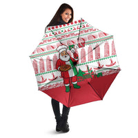 Italy Christmas Umbrella with Pizza Chef Santa Leaning Tower Colosseum and Red Green Holiday Pattern Design - Wonder Print Shop