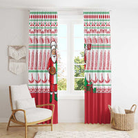 Italy Christmas Window Curtain with Pizza Chef Santa Leaning Tower Colosseum and Red Green Holiday Pattern Design - Wonder Print Shop