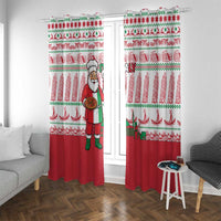 Italy Christmas Window Curtain with Pizza Chef Santa Leaning Tower Colosseum and Red Green Holiday Pattern Design - Wonder Print Shop