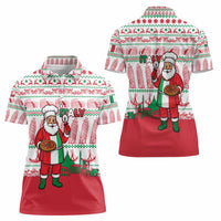 Italy Christmas Women Polo Shirt with Pizza Chef Santa Leaning Tower Colosseum and Red Green Holiday Pattern Design - Wonder Print Shop