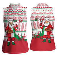 Italy Christmas Women Sleeveless Polo Shirt with Pizza Chef Santa Leaning Tower Colosseum and Red Green Holiday Pattern Design - Wonder Print Shop