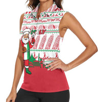 Italy Christmas Women Sleeveless Polo Shirt with Pizza Chef Santa Leaning Tower Colosseum and Red Green Holiday Pattern Design - Wonder Print Shop
