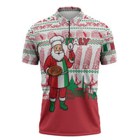 Italy Christmas Zipper Polo Shirt with Pizza Chef Santa Leaning Tower Colosseum and Red Green Holiday Pattern Design - Wonder Print Shop