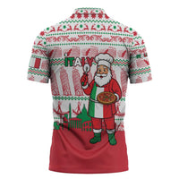 Italy Christmas Zipper Polo Shirt with Pizza Chef Santa Leaning Tower Colosseum and Red Green Holiday Pattern Design - Wonder Print Shop
