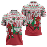 Italy Christmas Zipper Polo Shirt with Pizza Chef Santa Leaning Tower Colosseum and Red Green Holiday Pattern Design - Wonder Print Shop