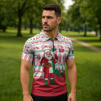 Italy Christmas Zipper Polo Shirt with Pizza Chef Santa Leaning Tower Colosseum and Red Green Holiday Pattern Design - Wonder Print Shop