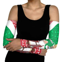 Italy Christmas Arm Sleeves with Pizza Chef Santa Leaning Tower Colosseum and Red Green Holiday Pattern Design - Wonder Print Shop