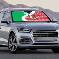 Italy Christmas Auto Sun Shade with Pizza Chef Santa Leaning Tower Colosseum and Red Green Holiday Pattern Design - Wonder Print Shop