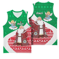 Italy Christmas Basketball Jersey with Pizza Chef Santa Leaning Tower Colosseum and Red Green Holiday Pattern Design - Wonder Print Shop