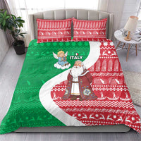 Italy Christmas Bedding Set with Pizza Chef Santa Leaning Tower Colosseum and Red Green Holiday Pattern Design - Wonder Print Shop