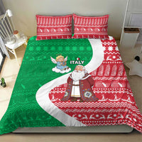 Italy Christmas Bedding Set with Pizza Chef Santa Leaning Tower Colosseum and Red Green Holiday Pattern Design - Wonder Print Shop