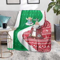 Italy Christmas Blanket with Pizza Chef Santa Leaning Tower Colosseum and Red Green Holiday Pattern Design - Wonder Print Shop